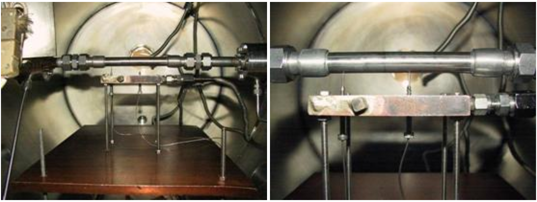 Ultramet tungsten heat exchanger mounted in high heat flux electron beam test system at Sandia Plasma Materials Test Facility