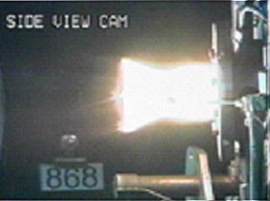 Ultramet carbon fiber-reinforced zirconium carbide combustion chamber during 4350ºF (2400ºC) hot-fire testing at NASA Glenn