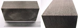 Example of 2.5” thick C/ZrC composite fabricated by melt-infiltration. Panels up to 14” square x 3” thick have been produced