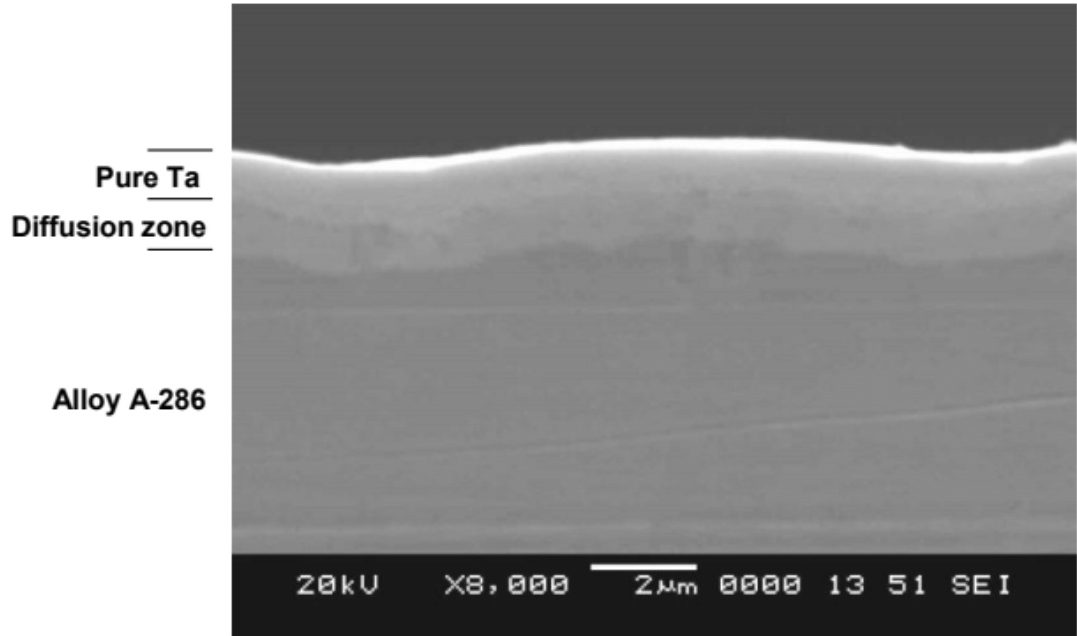 Example of tantalum diffusion coating on superalloy A-286